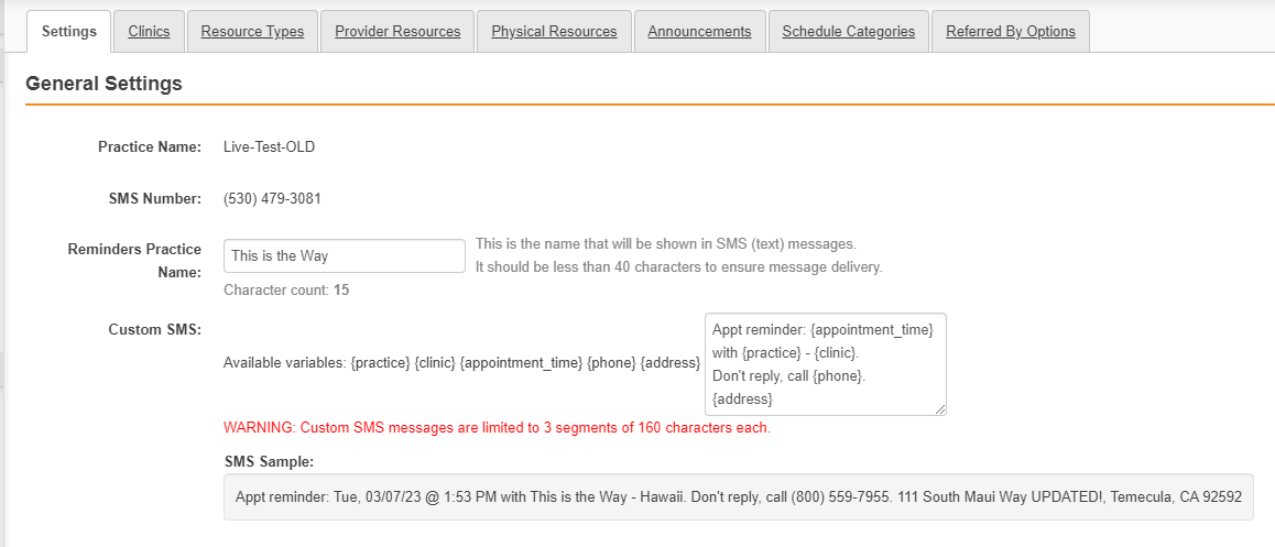 clinic-address-in-sms-message